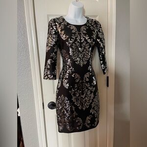 B. Darlin Black & Silver 3/4 Sleeve Formal Dress Size 7/8